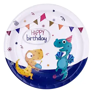 कार्टून डायनासोर पेपर प्लेट कप नैपकिन बैनर पुआल टेबलटाडे बैलून बच्चों जन्मदिन पार्टी की सजावट की आपूर्ति टेला