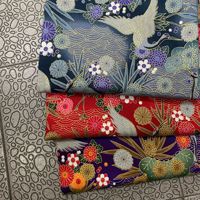 Kain Katun Gaya Jepang Populer 250g/m 150cm Motif Bunga Crane Indah untuk Rok Wanita, Piyama, Celana