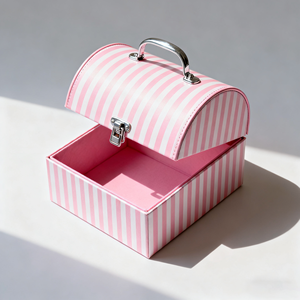 Valise rigide en carton rose biodégradable et recyclable, fabriquée à la main, avec logo personnalisé en métal, mignonne <span class=keywords><strong>mini</strong></span>-boîte cadeau, finition brillante - Product Image 1