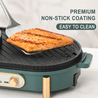 Grill électrique et hot pot 2-en-1 à commande double indépendante, poêle multifonctionnelle pour barbecue d'intérieur pour dîner en famille
