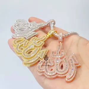 Iced out jewelry fire baguette halo 925 silver pendant only charms for jewelry making edge hip hop pendant