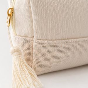 Bolsa de Cosméticos de Lino y Algodón con Logotipo Personalizado, Bolsa de Aseo de Tela Natural para Viaje con Borla y Cremallera, Proveedor Mayorista OEM ODM - Product Image 2