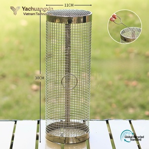 Stainless Steel <b>BBQ</b> Grill Basket With Wooden Handle Outdoor Cooking <b>Tool</b> For Chicken Wings And Vegetables - Product Image 2