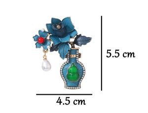 Broche en métal plaqué or vintage, style traditionnel antique, avec <span class=keywords><strong>gourde</strong></span> bleue, fleur et perle, pour femme, usage quotidien - Product Image 6