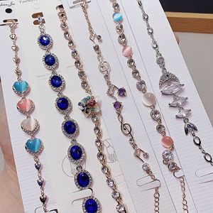 Korean Fashion Zircon Inlaid Pull Bracelet <b>Real</b> Gold Plating Fashion <b>Crystal</b> Heart Flower Charm Rhinestone Bracelet Mixed - Product Image 3