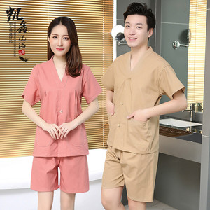 Traje de sauna de algodón con botones delanteros y traseros para hombres y mujeres, ropa para terapia de masajes, verano 2021 - Product Image 3