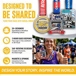 Concevez votre propre médaille de sport en émail doux 3D en alliage de zinc plaqué or personnalisé de 10cm pour la finition de la course de natation Marathon Taekwondo - Product Image 5