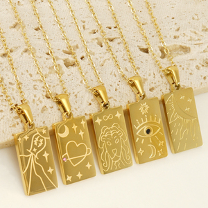 Collares de cartas de Tarot Unisex Vintage, collar de dijes grabados con láser, corazón de acero inoxidable, sol, Ojo de Diablo, regalos para chicas adolescentes - Product Image 2