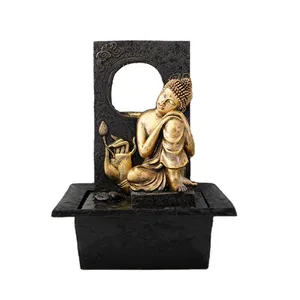 Handgemaakte Led Licht Boeddha Waterval Decoratie Custom Polyresin Boeddha Tuin Fontein