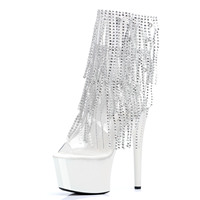 Bottines à paillettes et franges de 17 cm (7 pouces) pour l'été, noir et blanc, sexy, tendance, chaussures de danse exotiques pour les boîtes de nuit