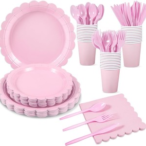 Juego <span class=keywords><strong>de</strong></span> Vajilla Desechable <span class=keywords><strong>de</strong></span> Papel con Encaje Rosa para Niñas, para Cumpleaños, San Valentín y el Festival <span class=keywords><strong>de</strong></span> Primavera, con Vasos, Platos y Servilletas - Product Image 6