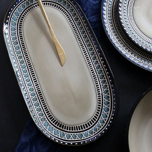 Juegos de Vajilla de Estilo Europeo-Americano - Platos Creativos para Carne <span class=keywords><strong>y</strong></span> Pescado, Tazas <span class=keywords><strong>y</strong></span> Tazones |   Apto para microondas, estilo vintage, ligero <span class=keywords><strong>y</strong></span> lujoso - Product Image 3