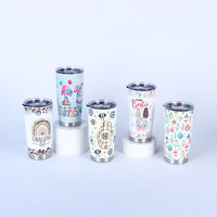 Tasse à café à motifs gobelet polychrome de 20 oz en acier inoxydable isolé sous vide tasse à boisson avec couvercle et paille