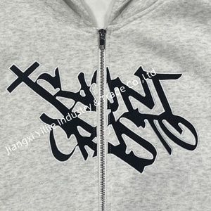 HD2865 Sweat à capuche personnalisé 100% coton Fabricants Logo brodé sur mesure <span class=keywords><strong>Sapin</strong></span> boxy surdimensionné Sweat à capuche zippé pour homme - Product Image 4