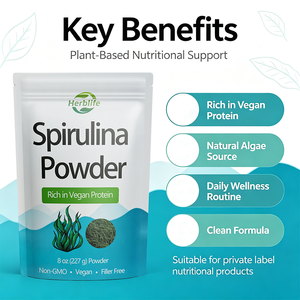 Polvo de Espirulina de Marca Privada OEM ODM |   Certificado GMP para Suplementos Dietéticos y Bebidas |   Rico en proteína vegana – SIN OMG - Product Image 3