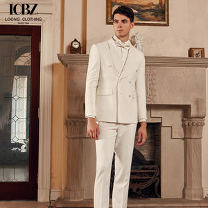 Costume de marié pour <span class=keywords><strong>homme</strong></span>, robe de smoking blanche à revers et châle, respirante et élégante, vente en gros d'usine - Product Image 3