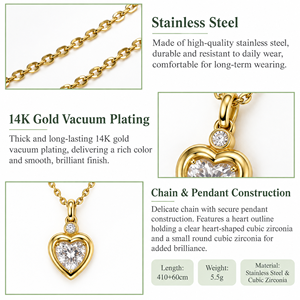 สร้อยคอหินรูปหัวใจ ทอง 14K ชุบทองสุญญากาศบนสแตนเลสสตีล - Product Image 3