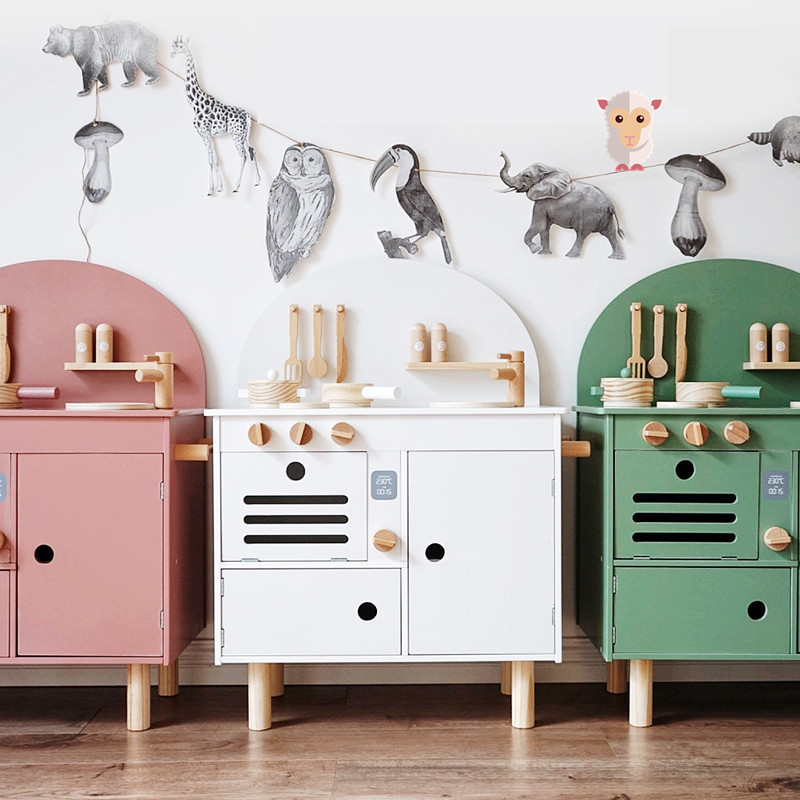 Kids Wooden Pretend Play Kitchen Set