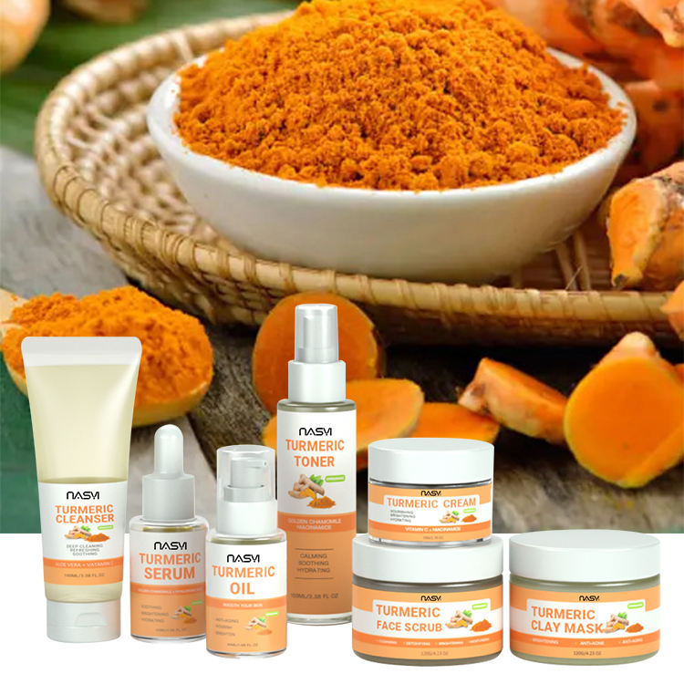 Nasiyi OEM Turmeric Skin Care Set Facial age Serum Oil Skincare Cream Private Label Organic Vegan Face Care Whitening