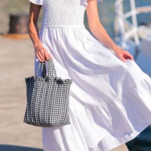 กระเป๋าถือผ้าฝ้ายลายตารางกันน้ำแบบมีระบาย สำหรับผู้หญิง ใช้ได้ทุกวัน พกพาสะดวก เหมาะสำหรับเดินทางไปเที่ยวทะเล ช้อปปิ้ง และใช้ซ้ำได้ - Product Image 5