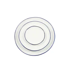 Großhandel benutzer definierte farbige dekorierte einfache Logo Rand Private Label Dish Nummer Eisen Emaille Camping platte