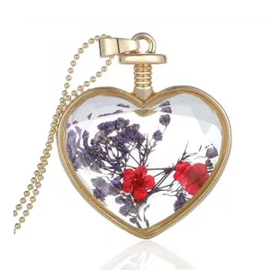 Стеклянная подвеска в форме сердца для девушек, искусственный высушенный цветок, ожерелье, ювелирные изделия высокого качества, оптовая продажа, премиальная Мода для женщин, свадьба