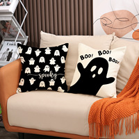 Housse de coussin YINUAN Halloween motif fantôme et chauve-souris rayé noir et blanc, taie d'oreiller décorative effrayante