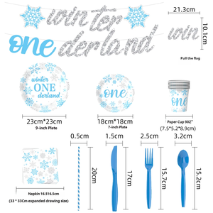 Serviettes et assiettes à dîner flocon de neige pour la décoration d'<span class=keywords><strong>anniversaire</strong></span> sur le thème du pays des merveilles d'hiver, pour le 1er <span class=keywords><strong>anniversaire</strong></span> des garçons, collection Hiver Bleu - Product Image 2