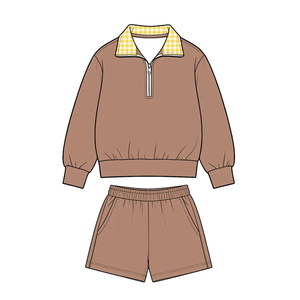 Conjuntos de Ropa para Niños, Última Moda, Color Sólido, Algodón a Cuadros, Top de Manga Larga para Niñas, Conjunto de Pantalones Cortos - Product Image 5