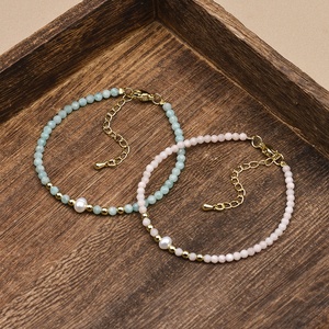 3MM pietra naturale <span class=keywords><strong>rosa</strong></span> opale brasiliano amazzonite turchese ametista e <span class=keywords><strong>perle</strong></span> d'acqua dolce bracciali regolabili per le donne - Product Image 4