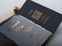 Ensemble de cartes d'invitation de mariage personnalisées en papier rigide noir à double porte, avec estampage à chaud, code QR en acrylique transparent, style européen personnalisé