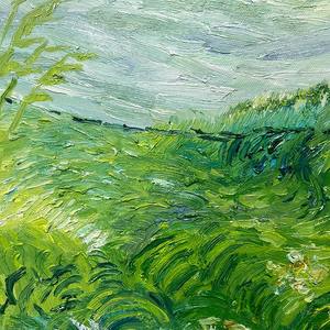 Pintura al óleo impresionista, lienzo de pradera verde, arte de pared impreso por Arte Giclee Floral envuelto para comedor - Product Image 5