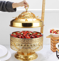 Plat de service rond de luxe en acier inoxydable doré de 8 L, chauffe-plat à alcool pour buffet avec couvercle suspendu pour fêtes et hôtels