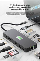 Station d'accueil Type-C 11-en-1 avec HDTV, DP 4K, VGA, charge PD, 3,5 mm, triple écran MST, hub Gigabit USB 3.2 pour ordinateur portable MacBook, hub USB-C