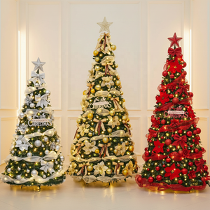 Artificial Foldable PVC Christmas <strong>Tree</strong> 1.2/1.5/1.8/2.1m White Pre-Lit <strong>with</strong> Warm LED <strong>Lights</strong> Standing Base Indoor Use - Product Image 1