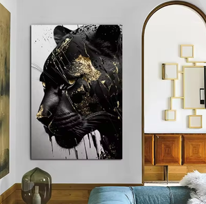 Pósteres e impresiones artísticos de pared abstractos de <span class=keywords><strong>Pantera</strong></span> <span class=keywords><strong>negra</strong></span> y dorada, cuadros de pared, decoración del hogar, pintura de porcelana de cristal Animal - Product Image 3