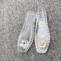 Sandales plates basses pour femmes, escarpins à bout carré, printemps/été, blanches, ornées de perles de riz, à bout fermé, chaussures en cristal, rétro, imperméables