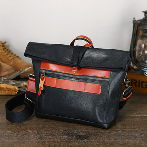 Men's Genuine Leather <b>Shoulder</b> <b>Bag</b> Black Avocado Green Solid Color <b>Large</b> Durable Crossbody <b>Bag</b> For Everyday Use - Product Image 4