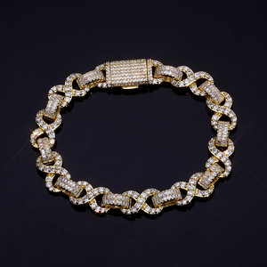 Bracelet pour femme Hip-hop avec fermoir à bascule, chaîne à 8 maillons de 10 mm et zircon en forme de T, style Tanjing Fashion Lijing - Product Image 1