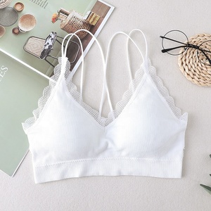 Deep V <b>Wire</b> Free Padded Bralette Lace <b>Bras</b> for Women Everyday Solid Thin XXL Crop Top Backless - Product Image 2