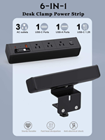 Prise de bureau à fixation sans perçage avec chargeur rapide USB-C PD 20W et câble intégré, concentrateur d'alimentation 3 prises US pour poste de travail