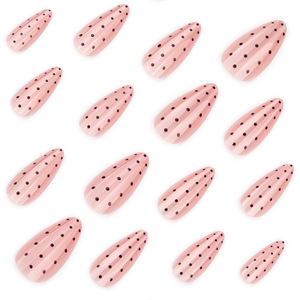 <span class=keywords><strong>Uñas</strong></span> Postizas <span class=keywords><strong>Largas</strong></span> con Forma de Almendra, con Base Rosa Nude Efecto Ojo de Gato y Puntos Rojos Oscuros, <span class=keywords><strong>Uñas</strong></span> Acrílicas para Uso Diario, Fiestas y Bodas - Product Image 5