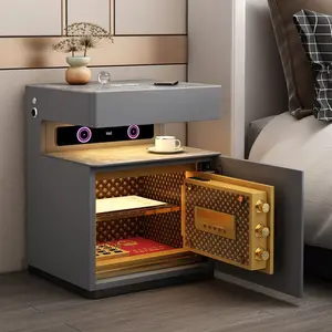 Youtai Smart Nightstand multifungsi kamar tidur lemari samping tempat tidur dengan kunci sidik jari USB nirkabel pengisian lemari samping tempat tidur