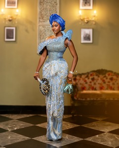 Personnalisé exquis <span class=keywords><strong>bleu</strong></span> perlé cristal robes de soirée pour les femmes africaines Aso Ebi étincelle sirène <span class=keywords><strong>robe</strong></span> de bal <span class=keywords><strong>robe</strong></span> de soirée de mariage - Product Image 2