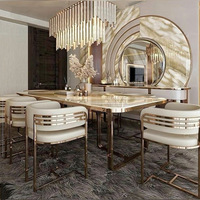 Tables de salle à manger rectangulaires en acier inoxydable avec plateau en marbre, style nordique, pour hôtel, avec chaises