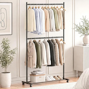 Perchero metálico de doble nivel con ruedas, armario minimalista con soporte de almacenamiento para ropa - Product Image 1