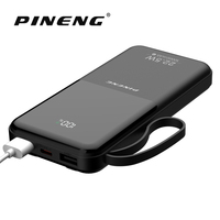 Batterie externe ultra-mince PN-797PD Li-Polymère 10000mAh avec câbles intégrés USB Type-C, charge rapide 22.5W, chargeur portable en plastique