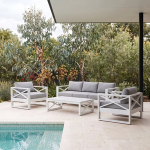 Navy Stripe <b>Cushion</b> <b>Outdoor</b> Set with X Cross Brace Design, White Coastal Lounge Furniture Coffee Table for <b>Garden</b> Yc-bg-m-a3924 - Product Image 3