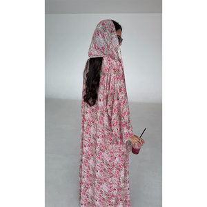 Nouvelle arrivée : robe longue ample en mousseline légère, style kimono abaya, impression personnalisée Dubai, motif floral. - Product Image 1