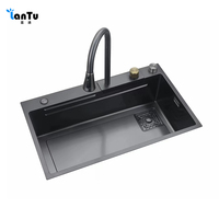Meilleures ventes d'évier de cuisine à cascade en acier inoxydable personnalisé Nano Black Kitchen Sinks